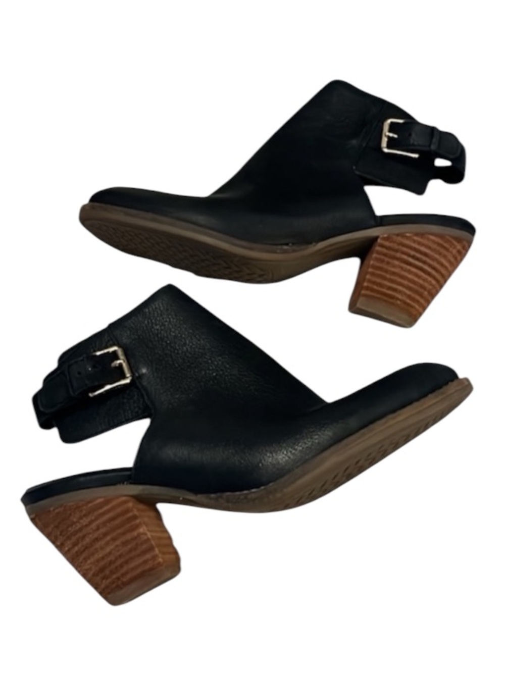 Cole Haan Woman’s Black Leather Ankle Buckle Strap Block Heel Booties Sz 8